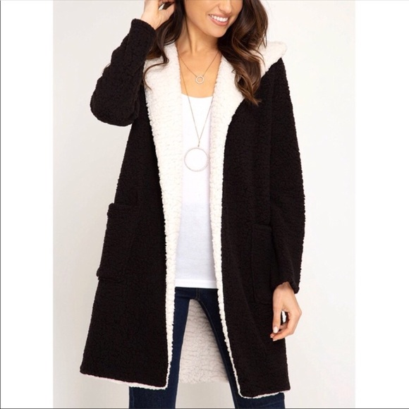 ✨LAST 1✨ 🎁Black Hooded Shearling Fleece Jacket - Picture 3 of 6